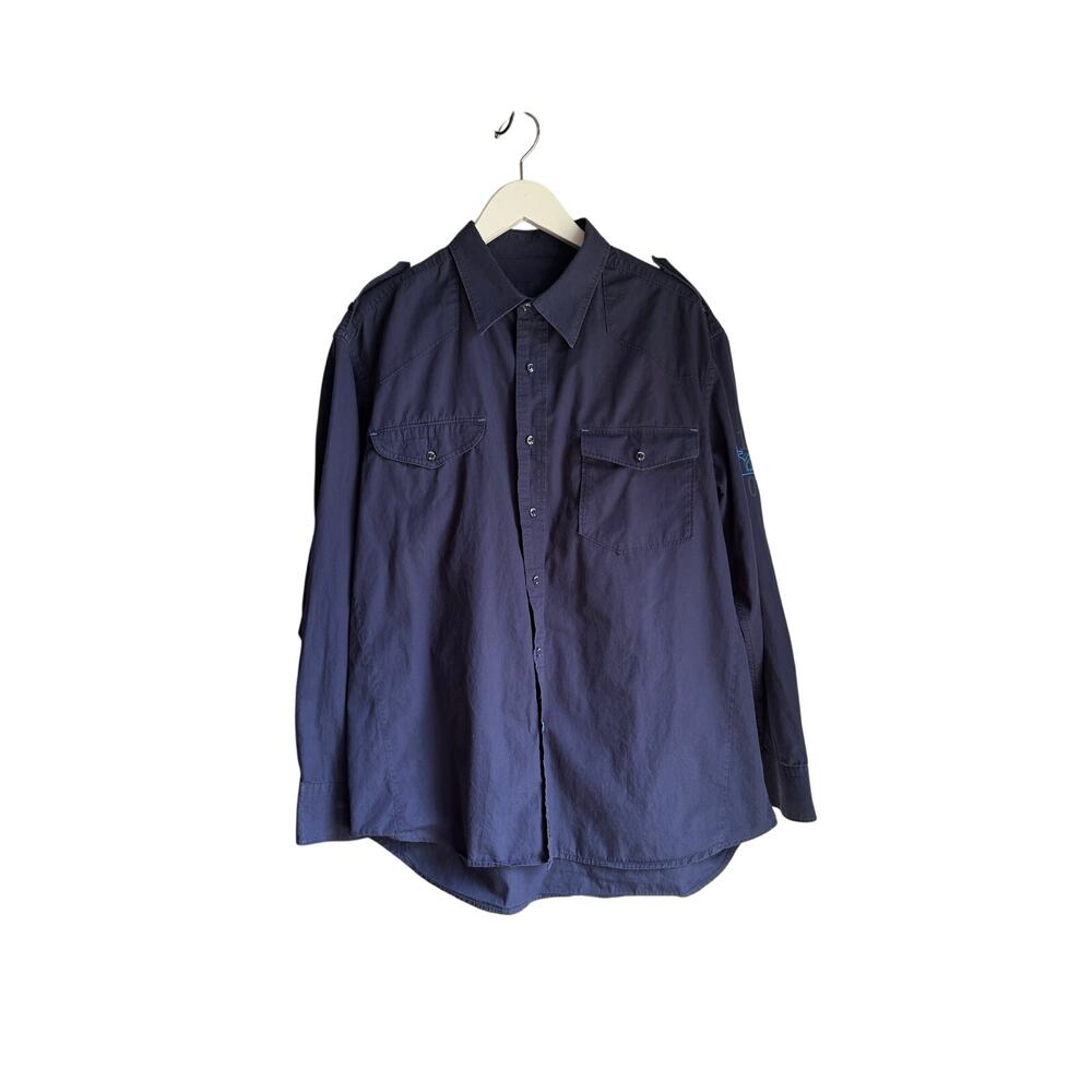 Rocawear Y2K Military Button Down Shirt XL Navy 100% Cotton Streetwear